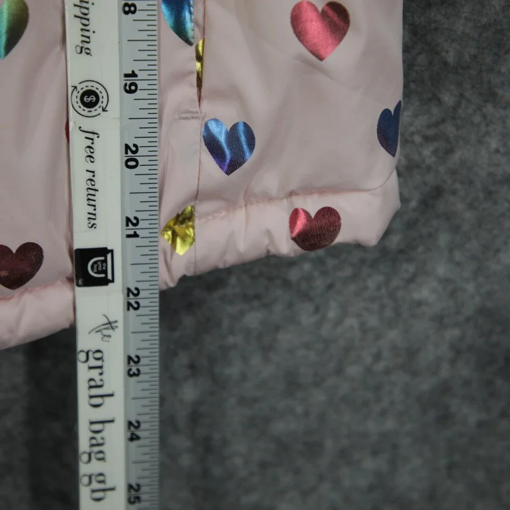 Gap Puffer Vest Girls L/XL Womens XS Off White Pink Metallic Iridescent Heart